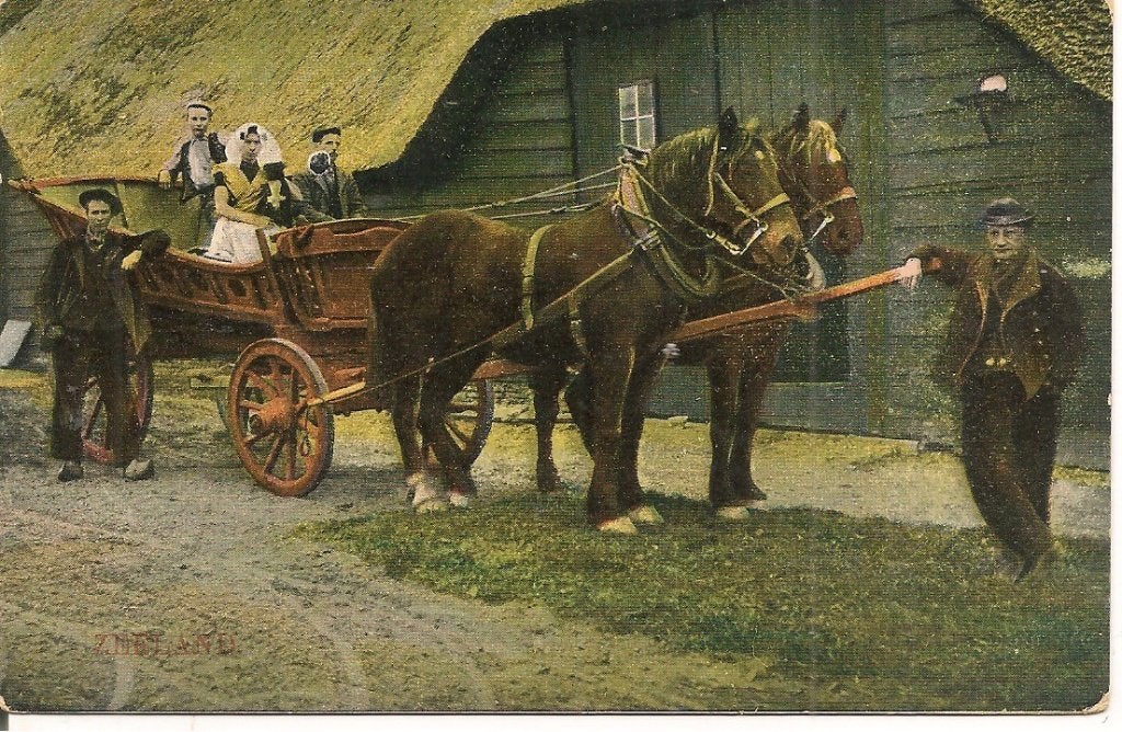 Oude ansichtkaart: Boerenfamilie met paard en wagen Zeeland, Ophalen of Verzenden, Voor 1920, Ongelopen, Zeeland