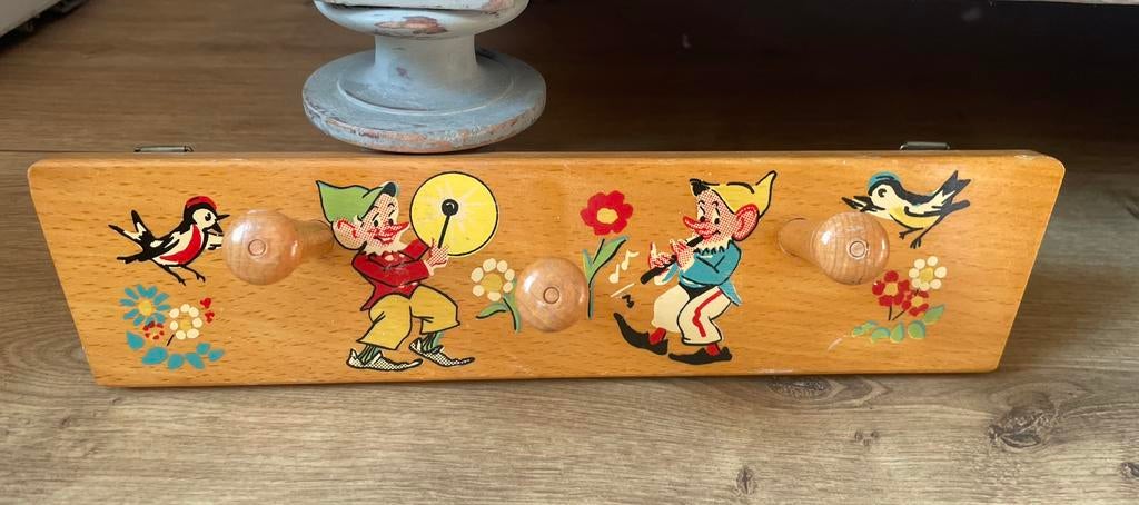 Retro houten kapstokje kabouters, Huis en Inrichting, Woonaccessoires | Kapstokken, Ophalen of Verzenden, Zo goed als nieuw, Hout