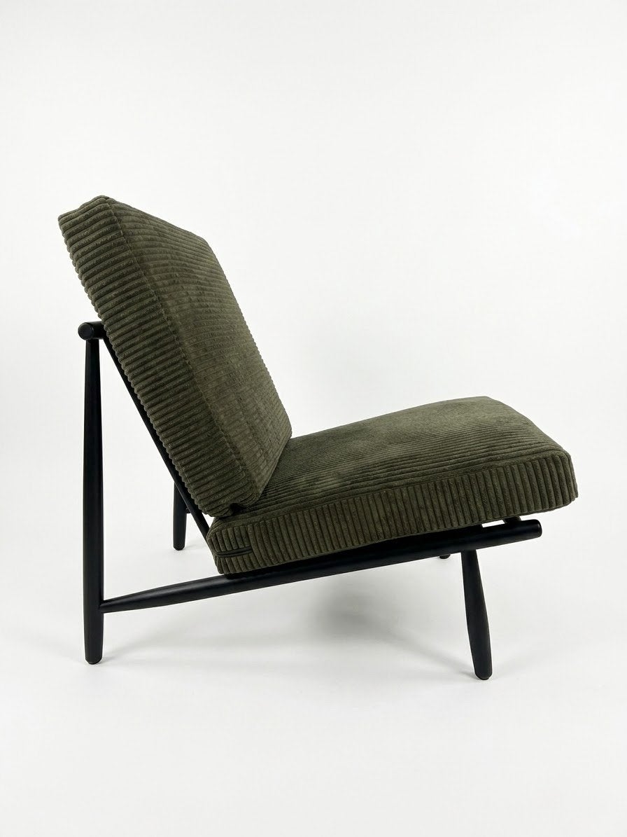 Artifort Dux fauteuil - Groen ribstof met zwart houten frame, Modern vintage, Overige kleuren, ., Ophalen of Verzenden