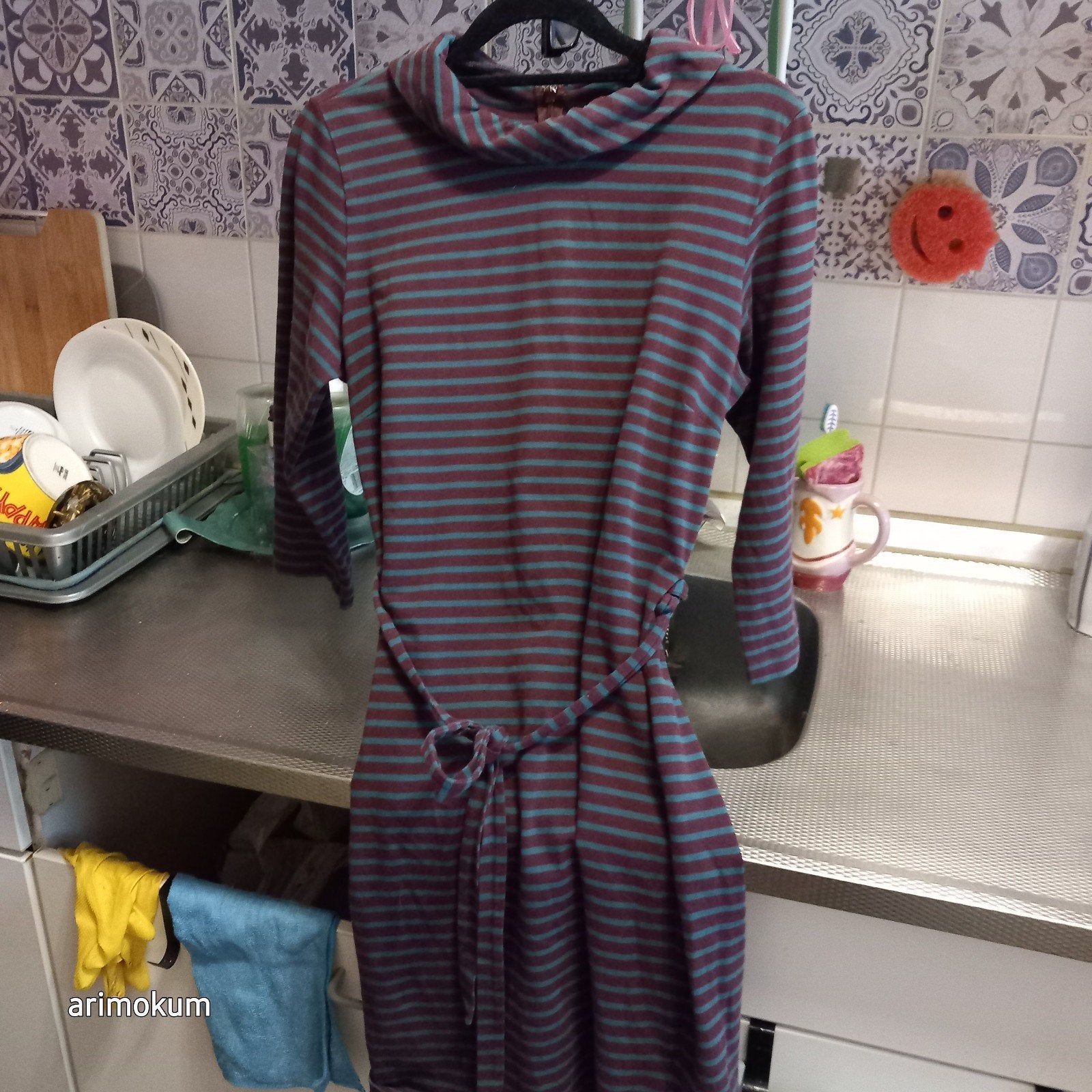 King Louie bordeaux jurk met petrol strepen  maat L, Kleding | Dames, Jurken, Meerkleurig, Maat 42/44 (L), Ophalen of Verzenden