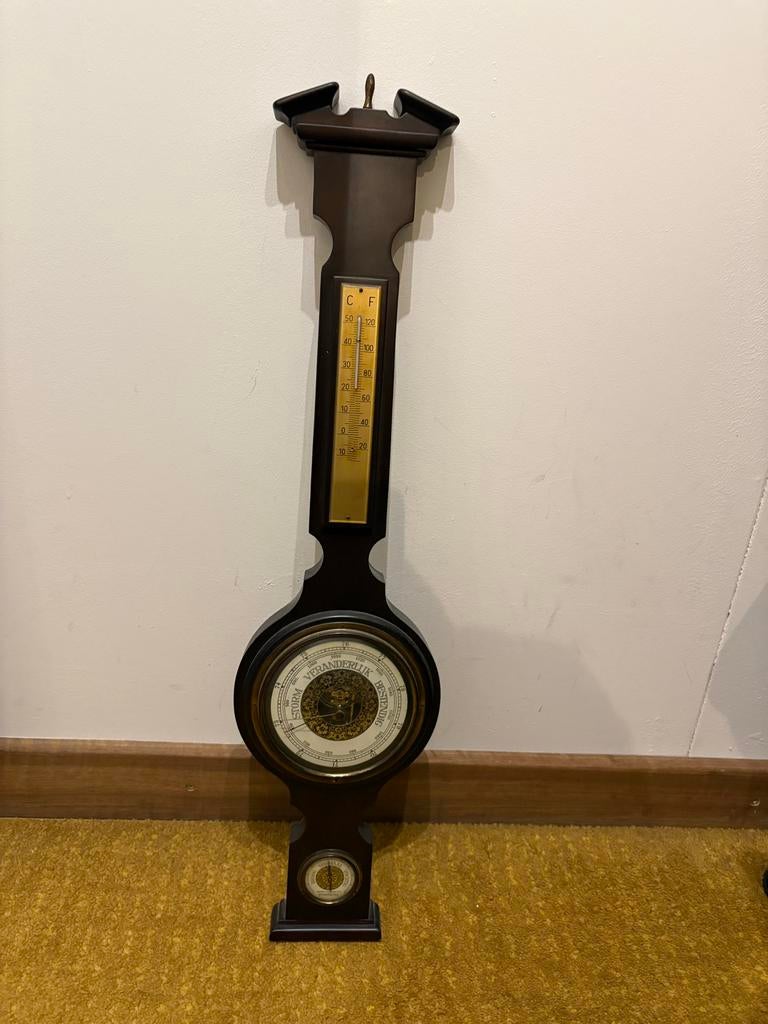 Antieke Barometer met Thermometer - Hout en Messing, Ophalen of Verzenden, Gebruikt, Barometer