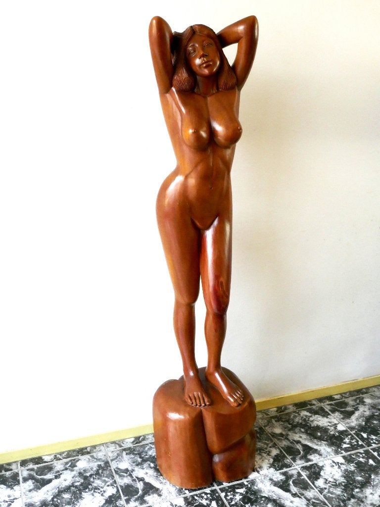 beeld van een naakte vrouw - hout 155cm., Ophalen, Handgemaakt, 1 meter - 2 meter, Hout