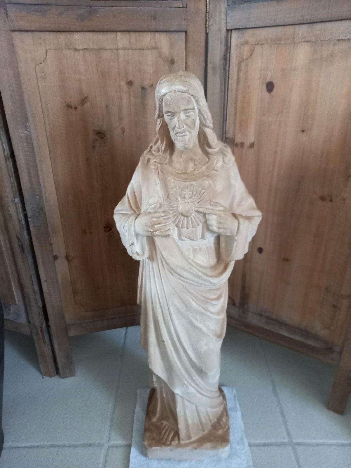 Vintage Heilig Hart Jezus beeld - gips, Ophalen
