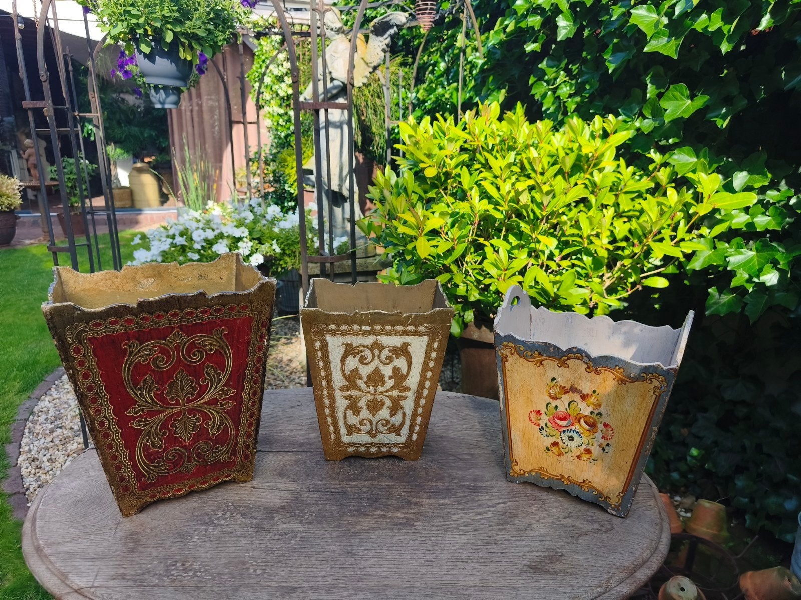 Oud houten florentijns prullenbak prullenbakjes schapenweide, Ophalen of Verzenden