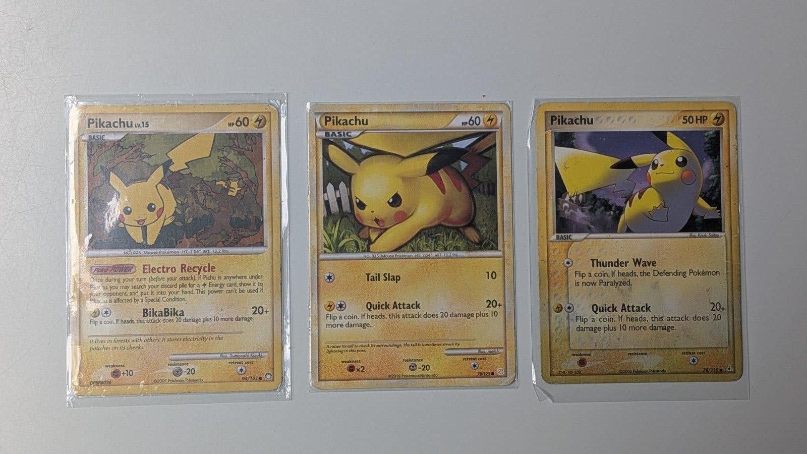 3x Pokémon Pikachu kaarten, Hobby en Vrije tijd, Ophalen of Verzenden, Gebruikt, Meerdere kaarten