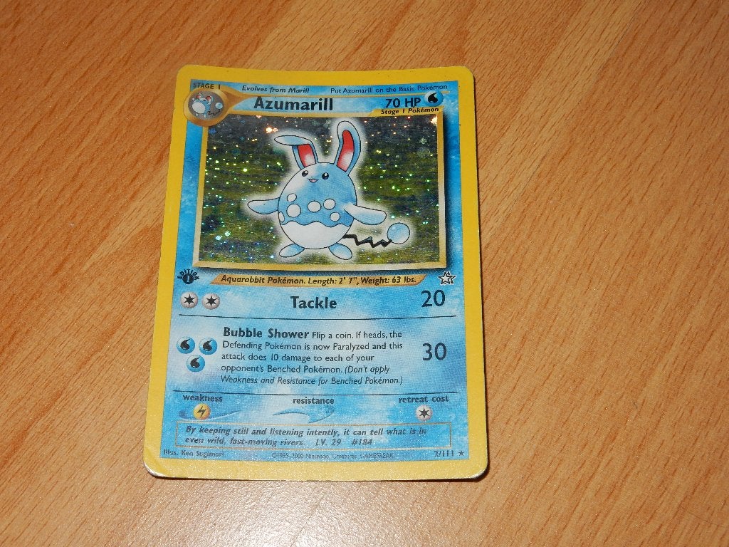 Azumarill 1st editon & Holo sterretje kaart - Neo Genesis., Ophalen of Verzenden, Zo goed als nieuw, Losse kaart