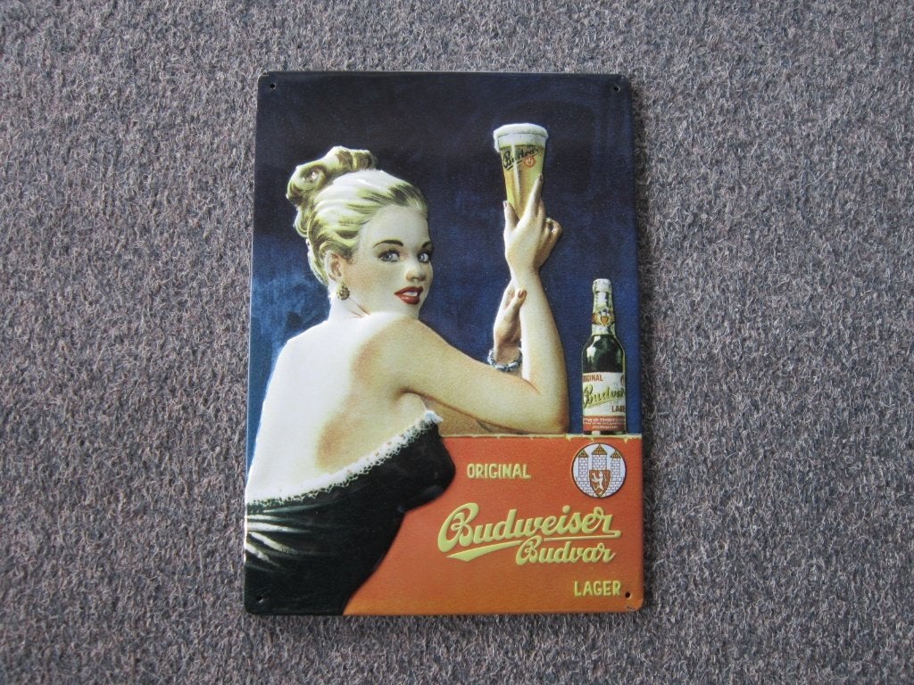 BUDWEISER BLIKKEN RECLAMEBORDEN., Ophalen, Gebruikt, Reclamebord, Plaat of Schild, Overige merken