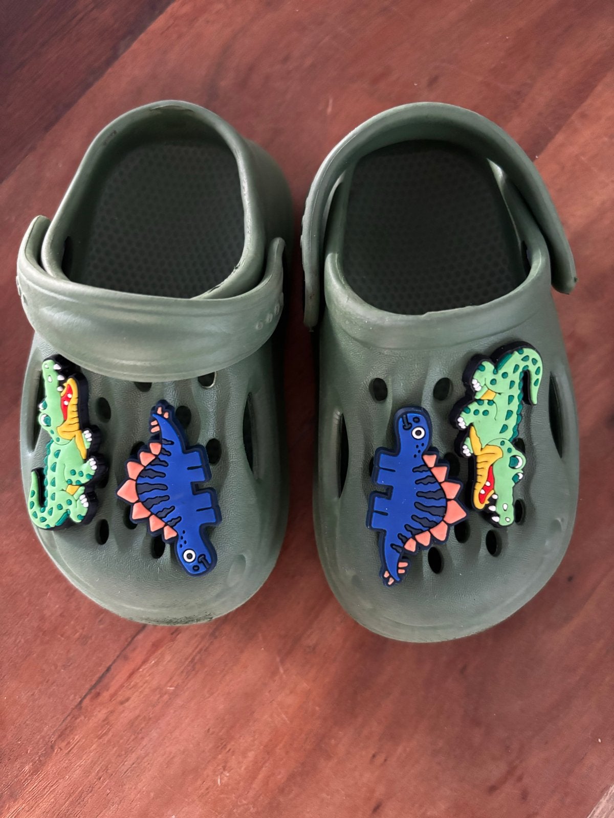 Groene kinder crocs met dinosaurus bedels maat 21-22, Ophalen of Verzenden, Gebruikt, Jongen of Meisje, Schoenen