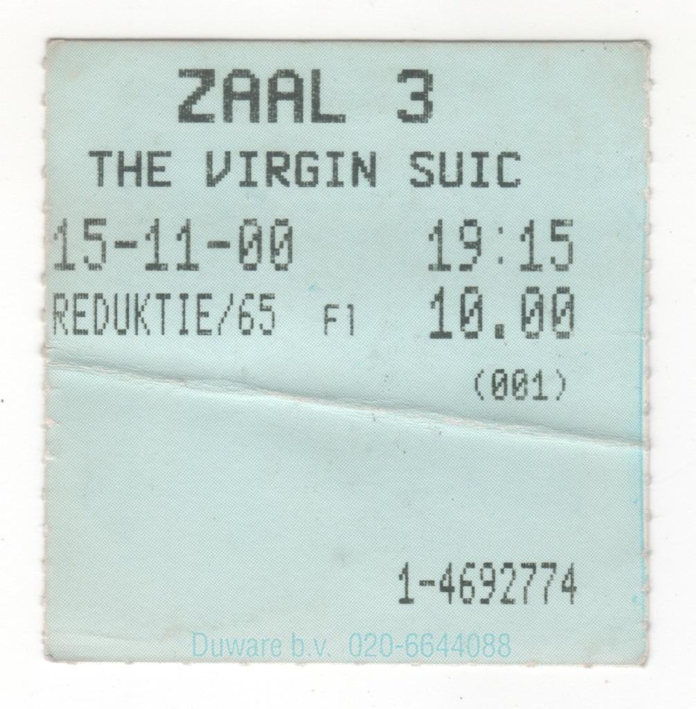 bioscoopkaartje The Virgin Suicides 15-11-2000 (TK 10), Ophalen of Verzenden