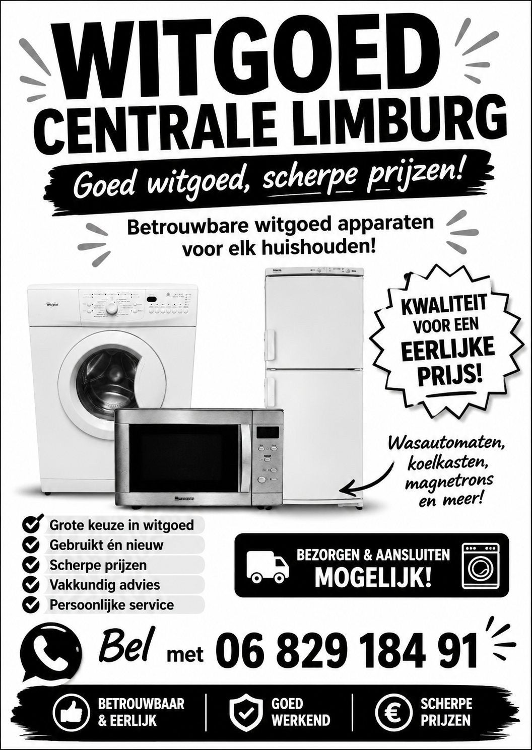 Witgoed Centrale Limburg: Goed witgoed, scherpe prijzen!, Ophalen, Gebruikt