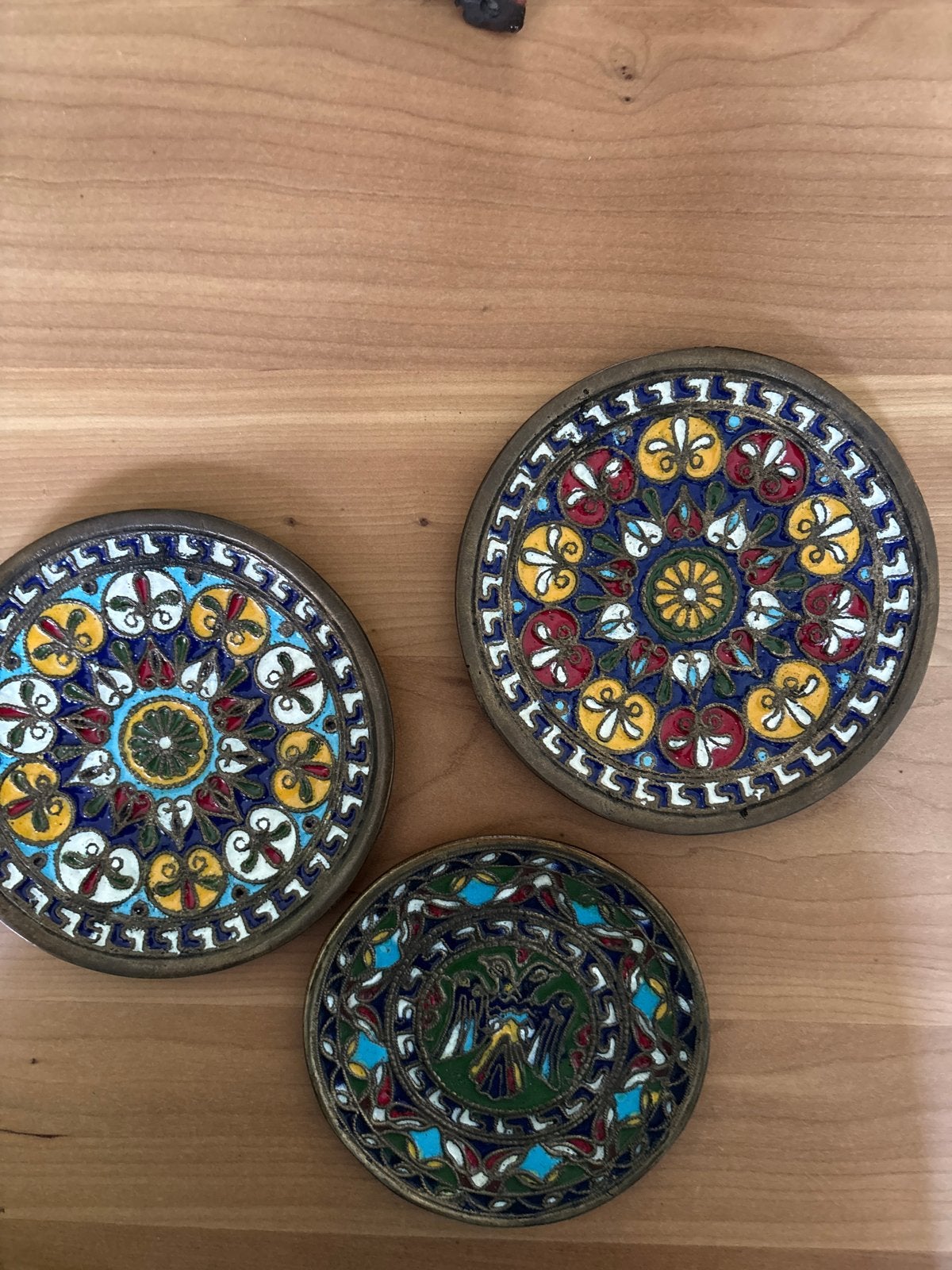 Set van 3 Cloisonné bordjes handgemaakt, Verzenden