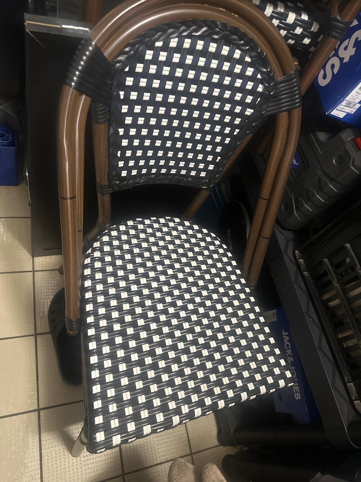 Terrasstoel met rotan look, zwart/wit 10 stuks, Huis en Inrichting, Stoelen, Kunststof, Gebruikt, Zwart, Ophalen of Verzenden