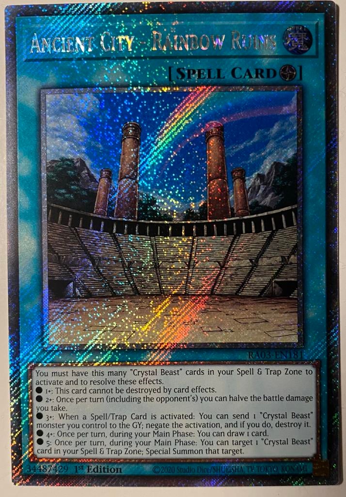 Yu-Gi-Oh! Ancient City - Rainbow Ruins RA03 1st Edition !, Ophalen of Verzenden, Zo goed als nieuw, Losse kaart, Foil