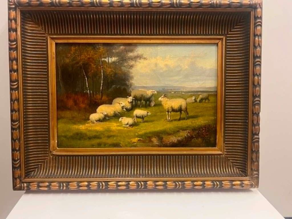 landschap schapen J.L. Van leemputten (1865-1948), Antiek en Kunst, Kunst | Schilderijen | Klassiek, Ophalen, Doek, Landschap