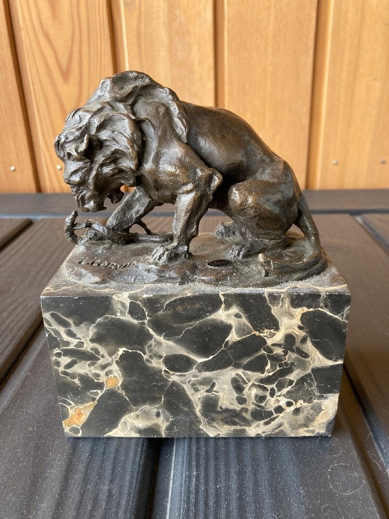 Antiek Art deco Leeuw brons Louis Carvin, Minder dan 20 cm, Art deco, Ophalen of Verzenden, Beeld