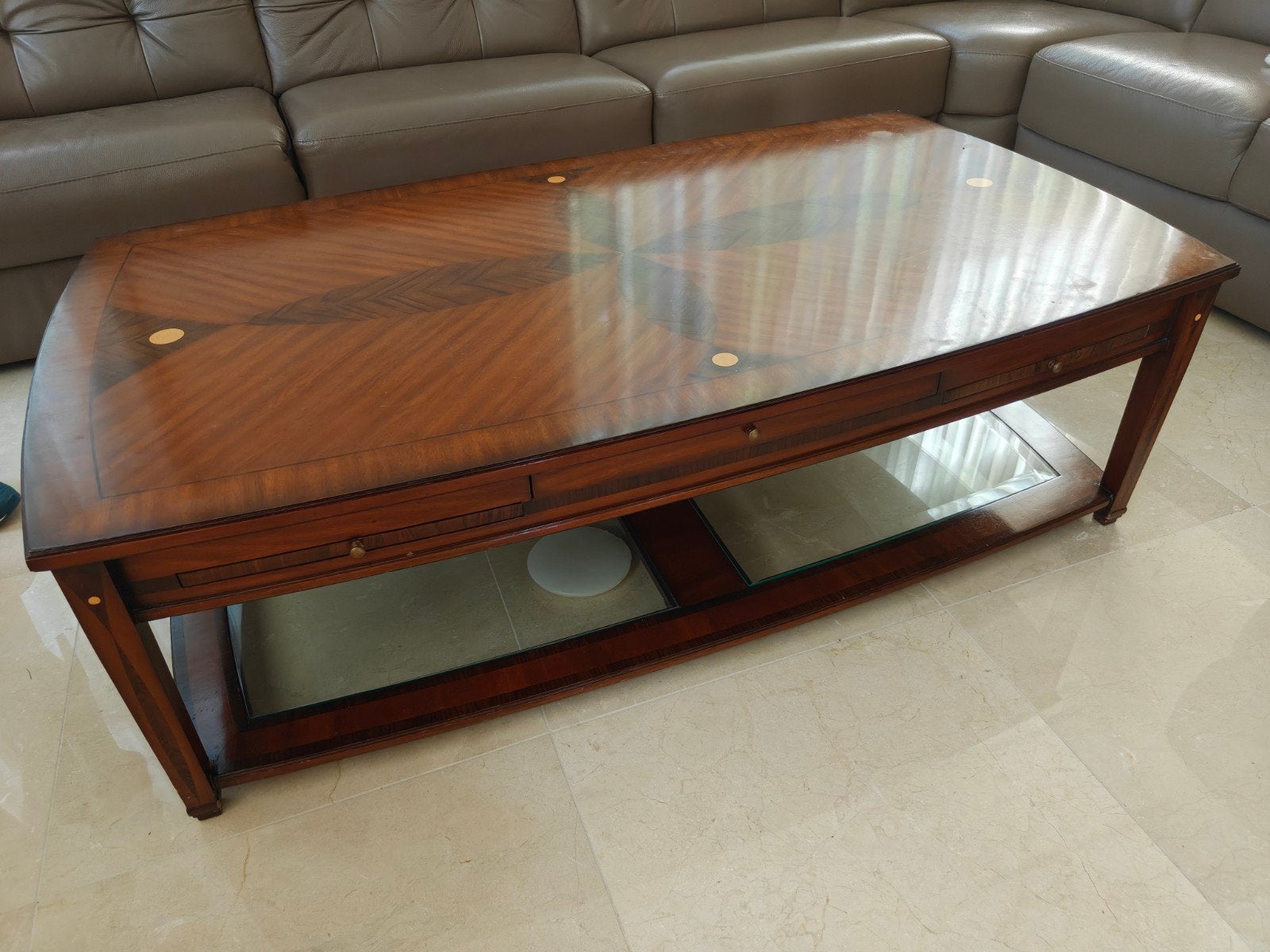 Salontafel ingelegd mahonie, Ophalen, Rechthoekig, 100 tot 150 cm, 50 tot 100 cm