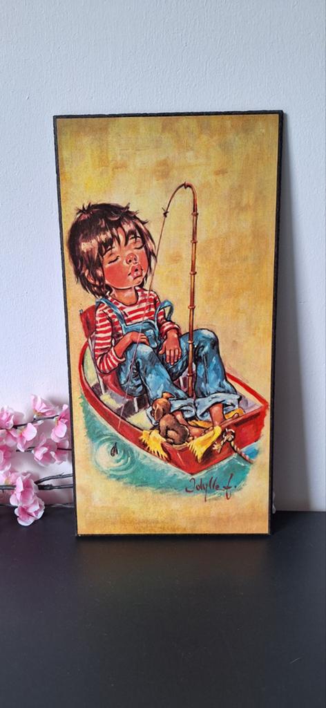 Vintage Big-Eye Kunstwerk Jolylle 20x40cm, Ophalen of Verzenden, Zo goed als nieuw, Schilderij, Minder dan 50 cm