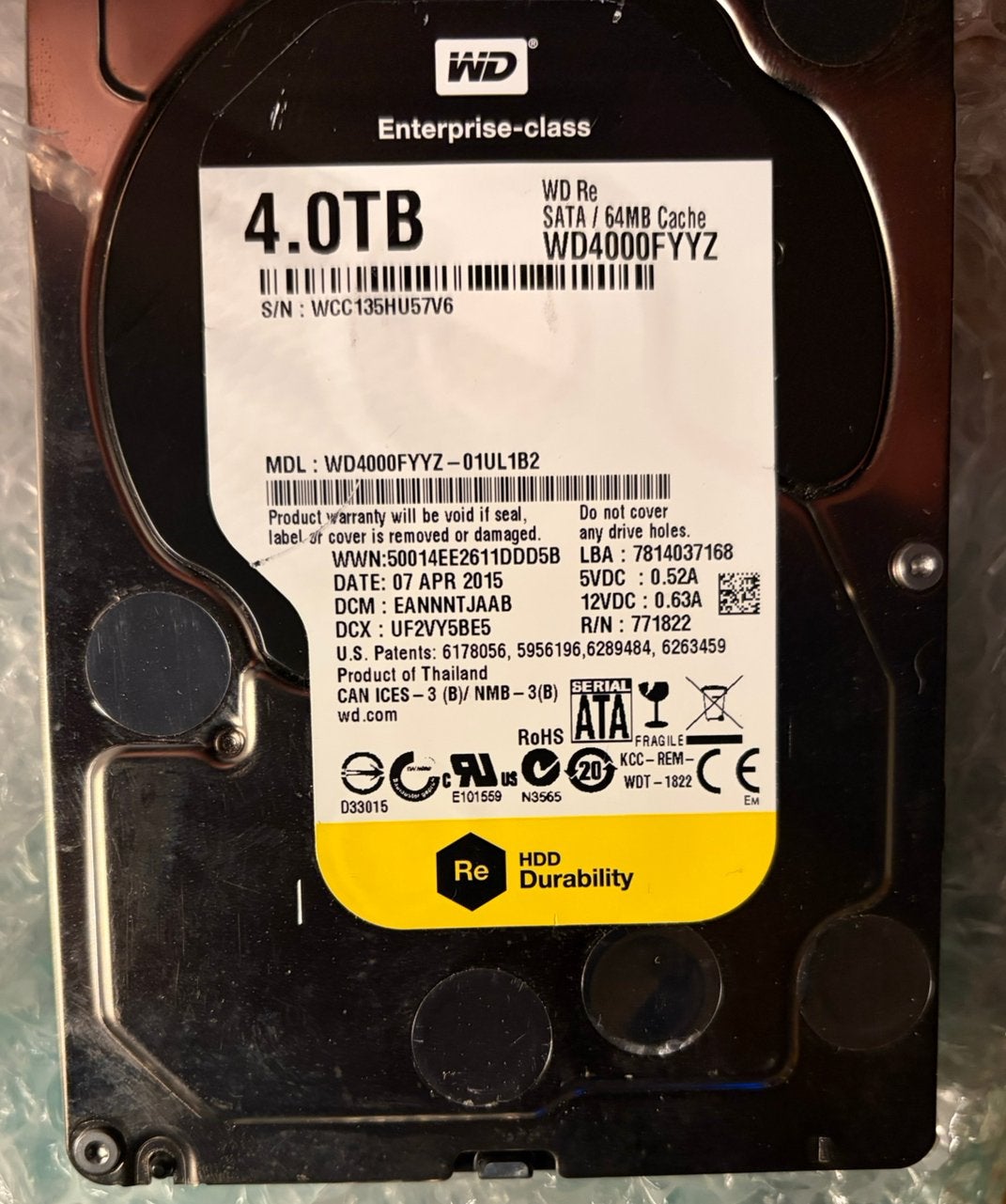 4TB HDD WD4000FYYZ – 7200 RPM SATA HDD, Computers en Software, Intern, Server, Ophalen of Verzenden, Zo goed als nieuw