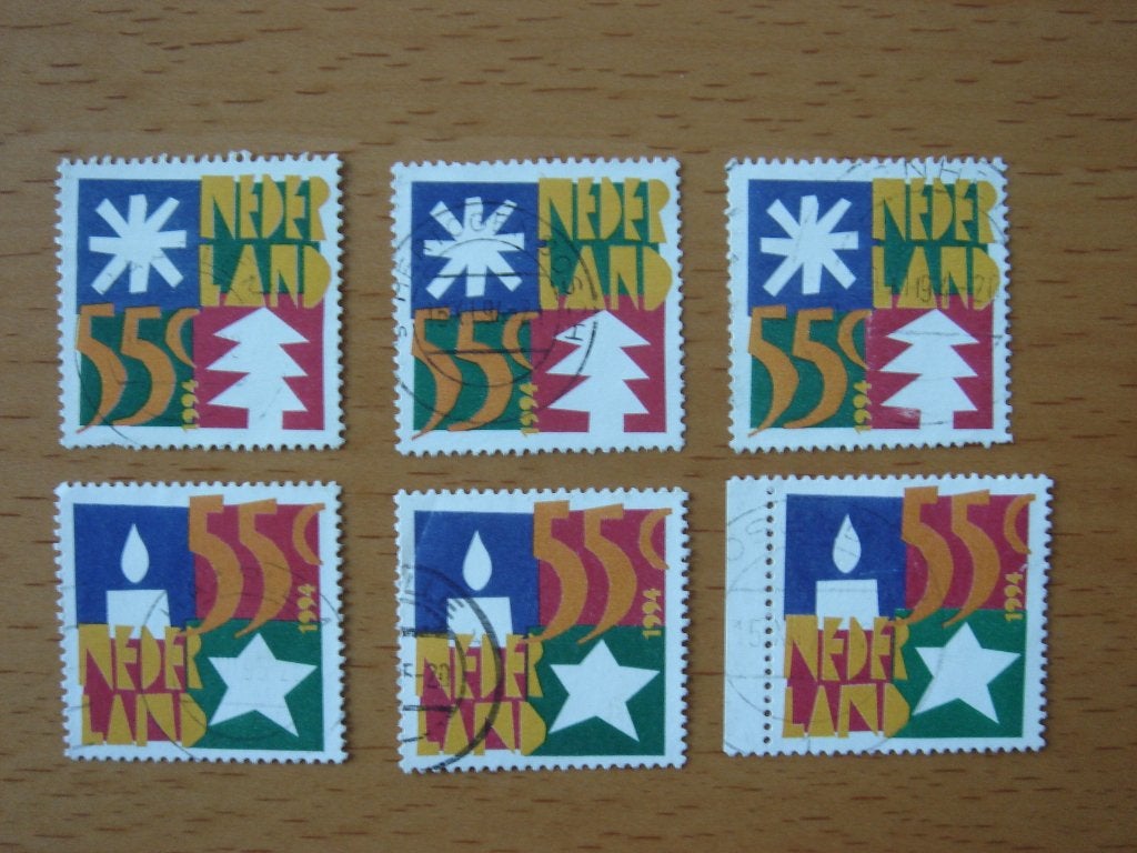 Decemberzegels 1994 - 3x NVPH 1628 en 3x NVPH 1629, Ophalen of Verzenden, Na 1940, Gestempeld
