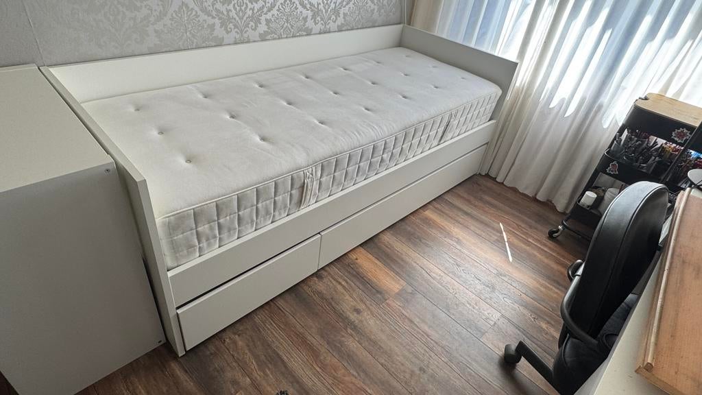 Eenpersoons bed met opbergruimte incl. matras, Ophalen, Eenpersoons, Wit, Zo goed als nieuw