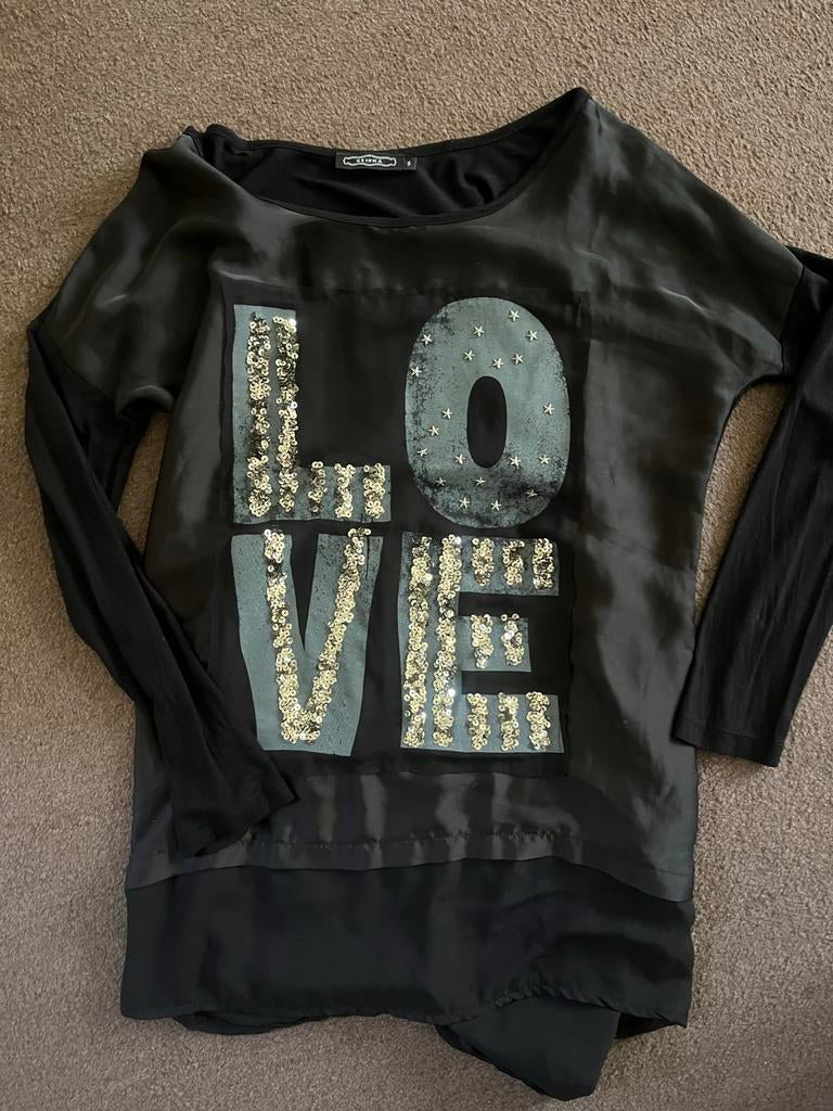 Geisha 'LOVE' trui met pailletten - Maat S, Kleding | Dames, T-shirts, Zwart, Ophalen of Verzenden, Zo goed als nieuw, Lange mouw