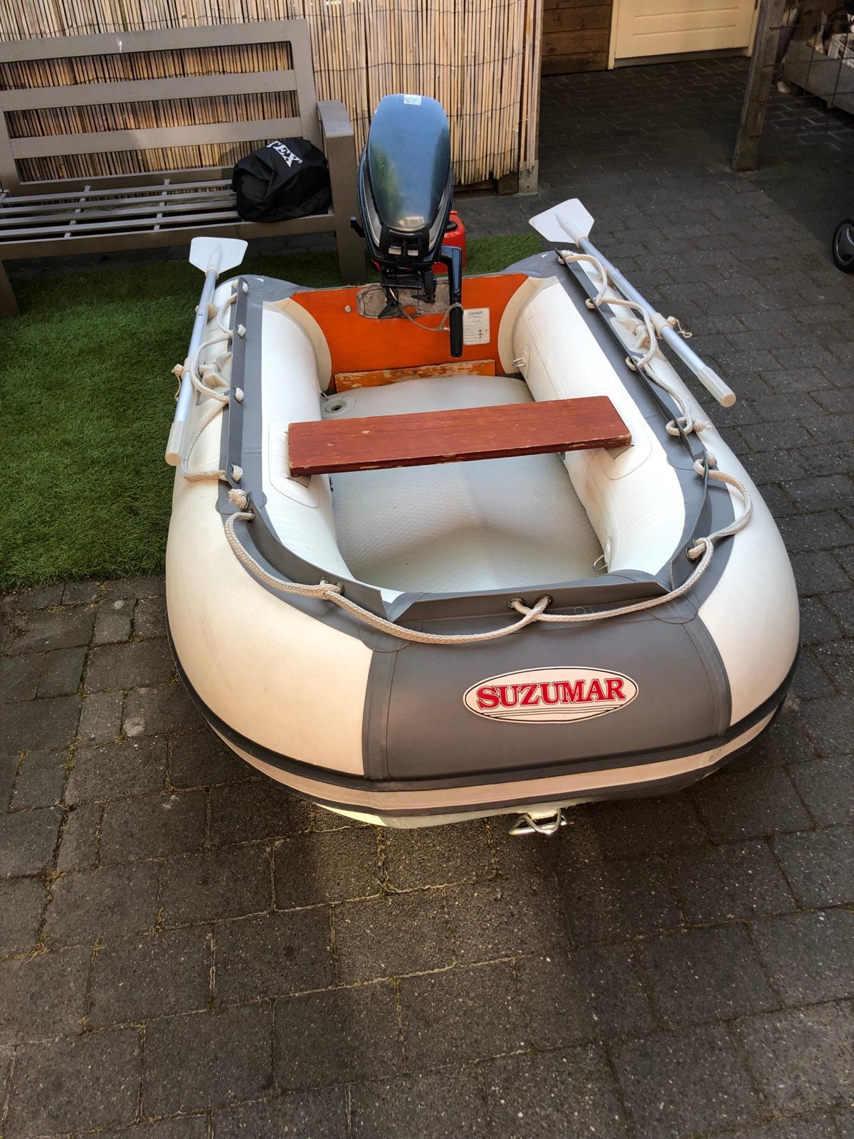 Suzumar opblaasboot met Yamaha 4pk motor, pomp en peddels, Watersport en Boten, Ophalen, Airdeck, Gebruikt, Suzumar