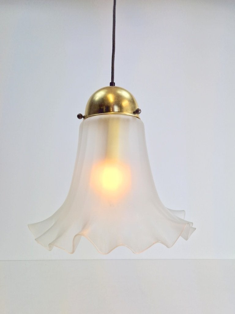 Vintage Peill & Putzler hanglamp glas messing Mid Century 60, Gebruikt, Vintage, Glas, E27 (groot)