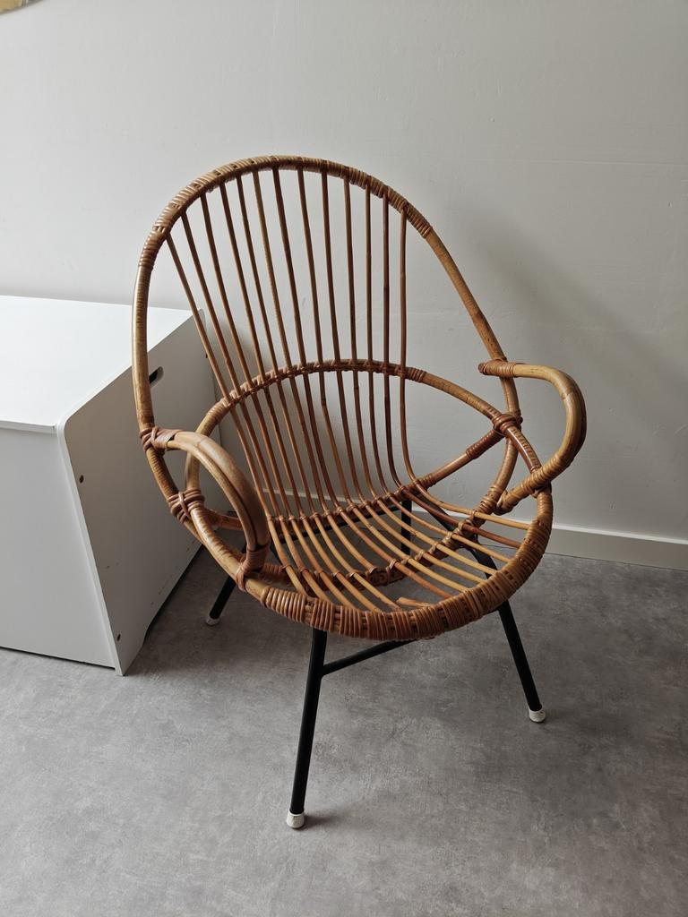 Vintage bamboe stoel met metalen poten, Antiek en Kunst, Ophalen