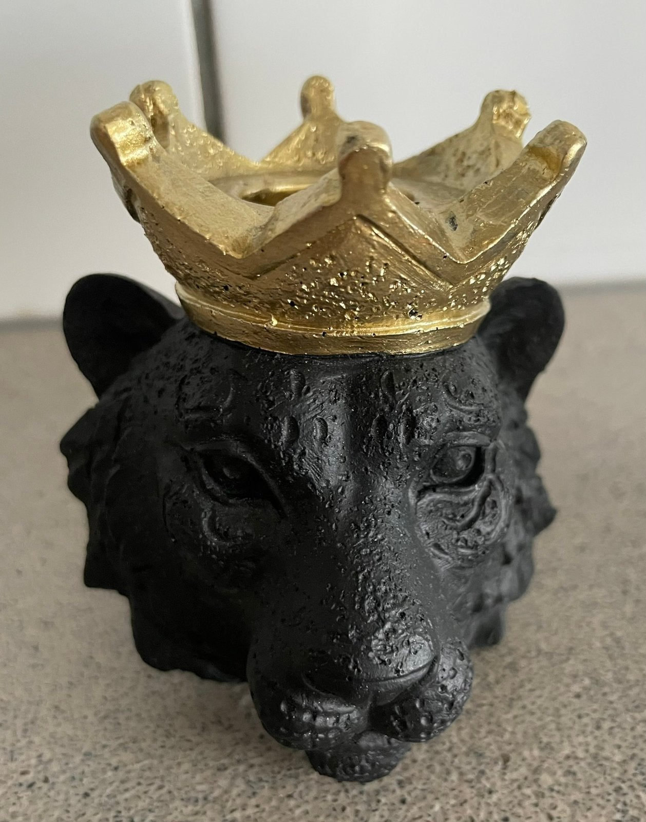 Kandelaar kop tijger leeuw met gouden kroon, Ophalen of Verzenden, Zo goed als nieuw