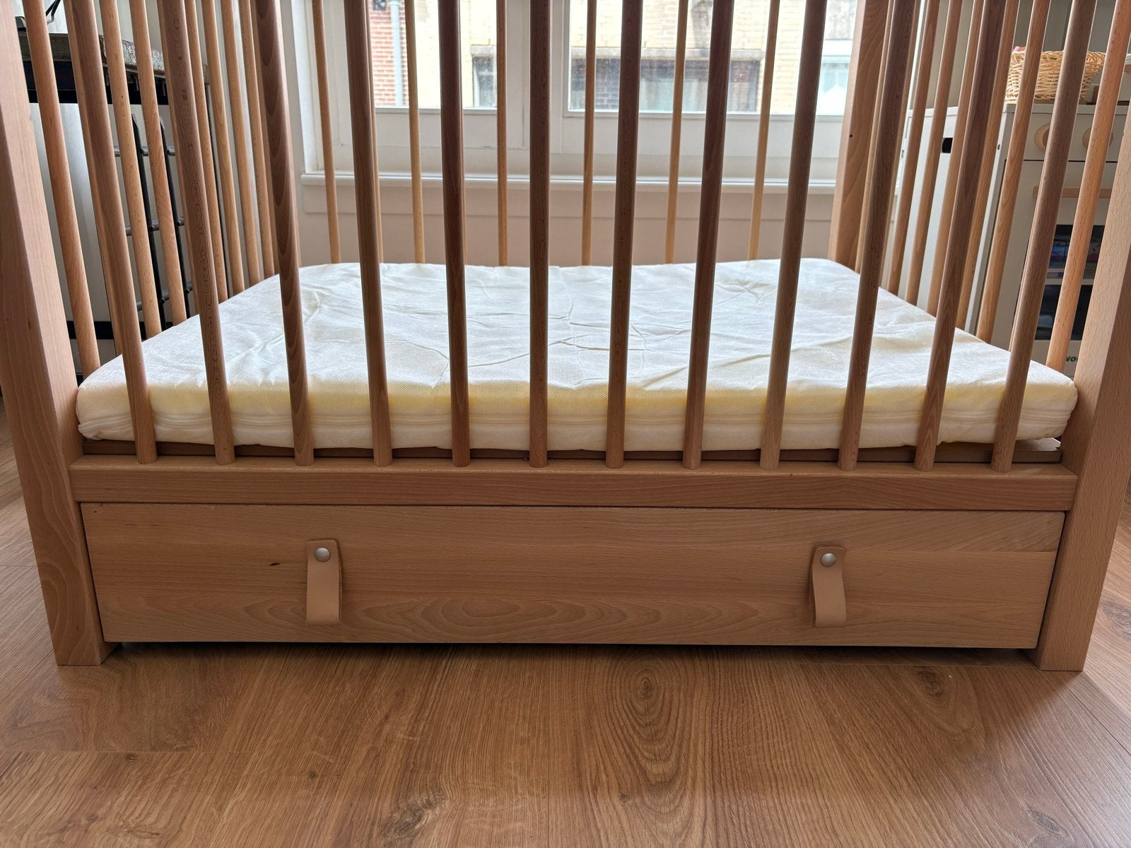 Bopita Figo box - naturel, 95x75 cm, z.g.a.n. + matras, Kinderen en Baby's, Boxen, Ophalen, Zo goed als nieuw, Rechthoekig, In hoogte verstelbaar