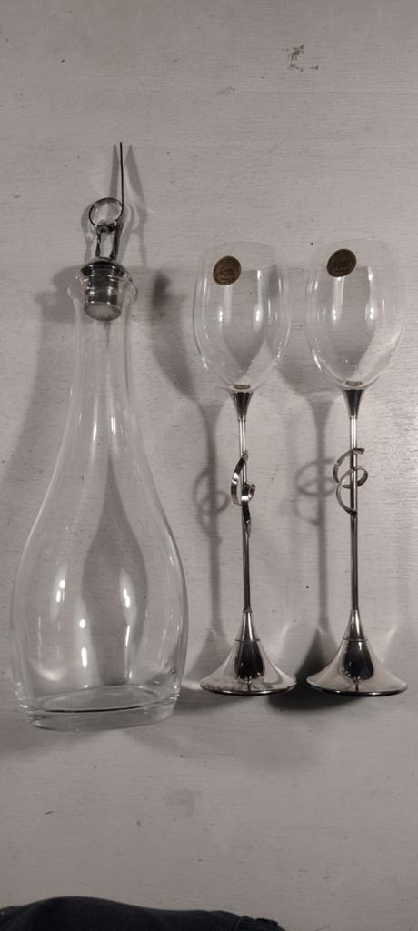 Kristallen Wijnglazen met Verzilverde Voet & Karaf, Antiek en Kunst, Antiek | Glas en Kristal, Ophalen of Verzenden