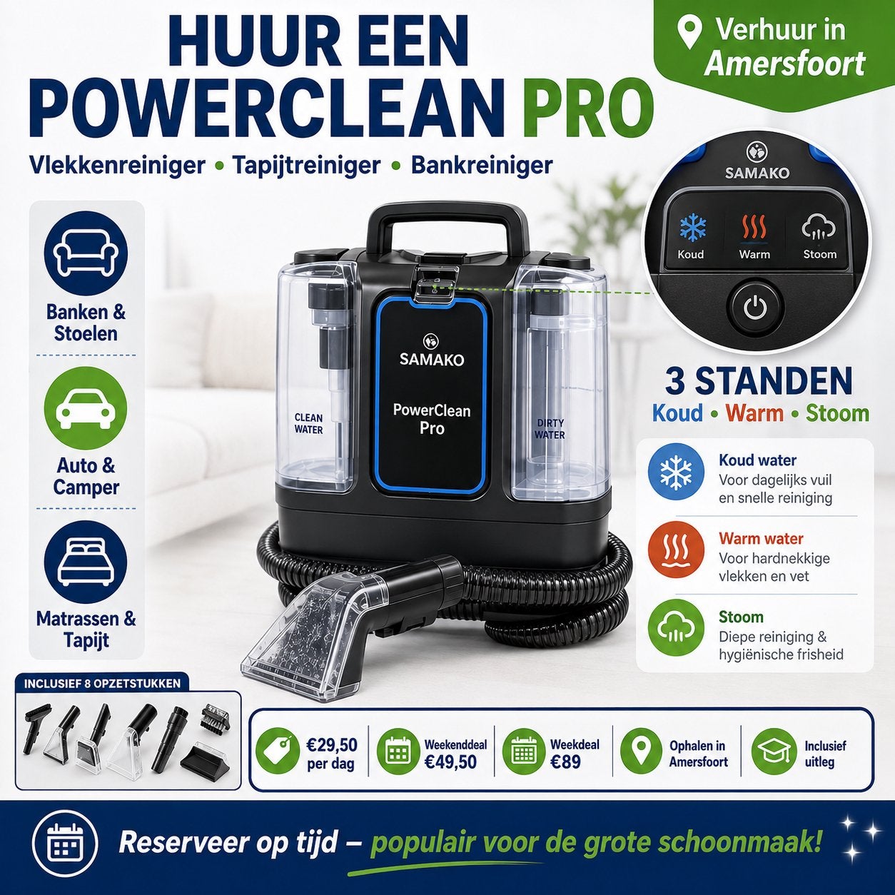 Te huur - Samako powerclean pro, Ophalen of Verzenden, Zo goed als nieuw, Stoomreiniger