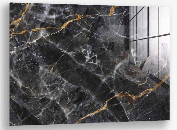 Glasschilderij Black & Gold Marble 100x150 Gehard glas, Abstract, Glas, Achter glas, Ophalen of Verzenden