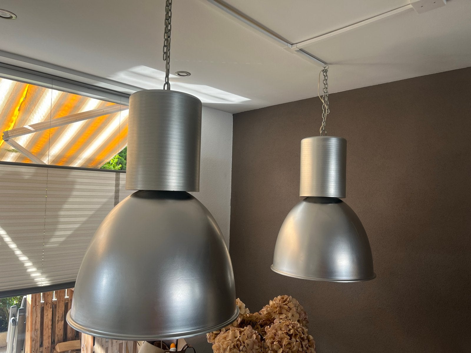 Industriële hanglampen (2 stuks) - Zonder bol, Ophalen, Gebruikt, Metaal, E27 (groot)