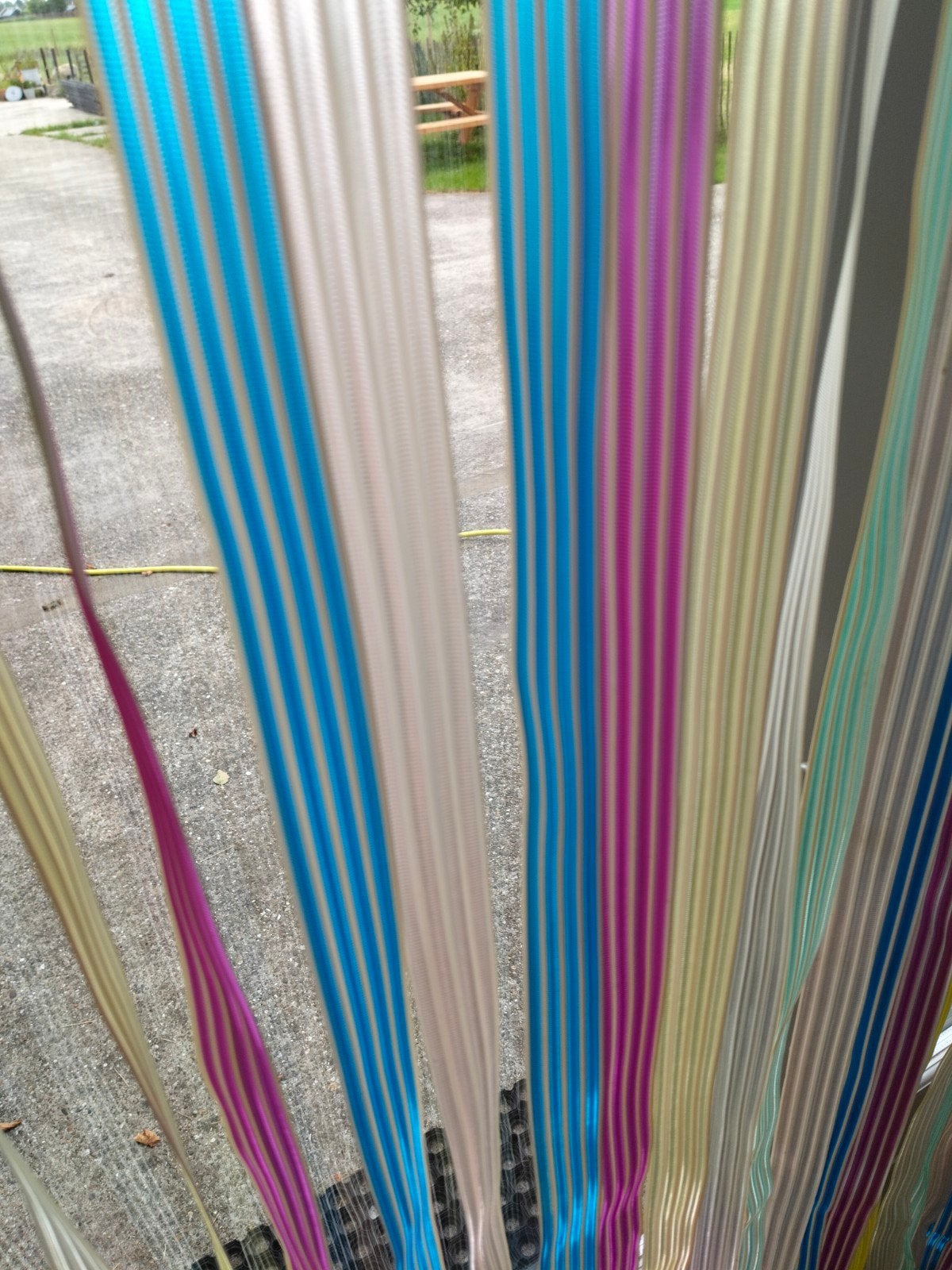 Retro sliertengordijn 90x210 cm - zware kwaliteit, Ophalen, Gebruikt, Geel, Gordijn