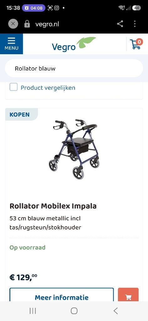 Rollator Mobilex Impala, Diversen, Rollators, Ophalen, Opvouwbaar, Zo goed als nieuw