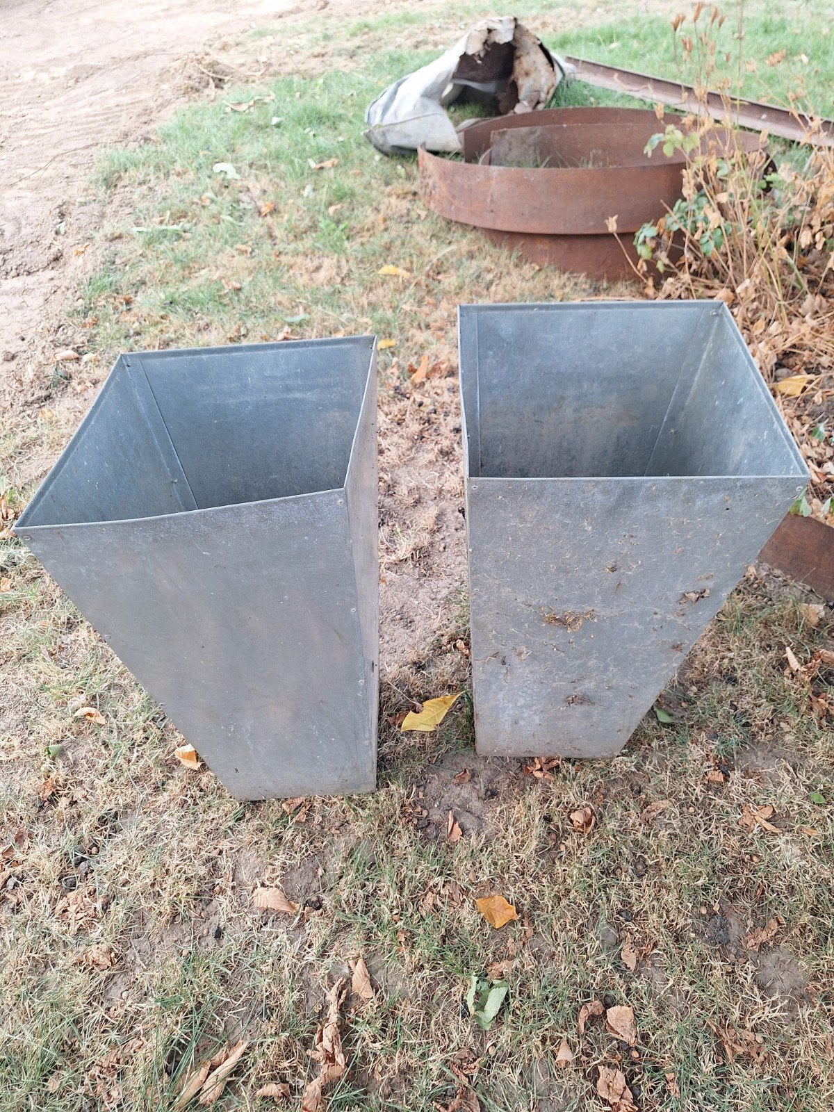 Set van 2 zinken  plantenbakken voor buiten, Ophalen, Gebruikt, Minder dan 60 cm, Balkon