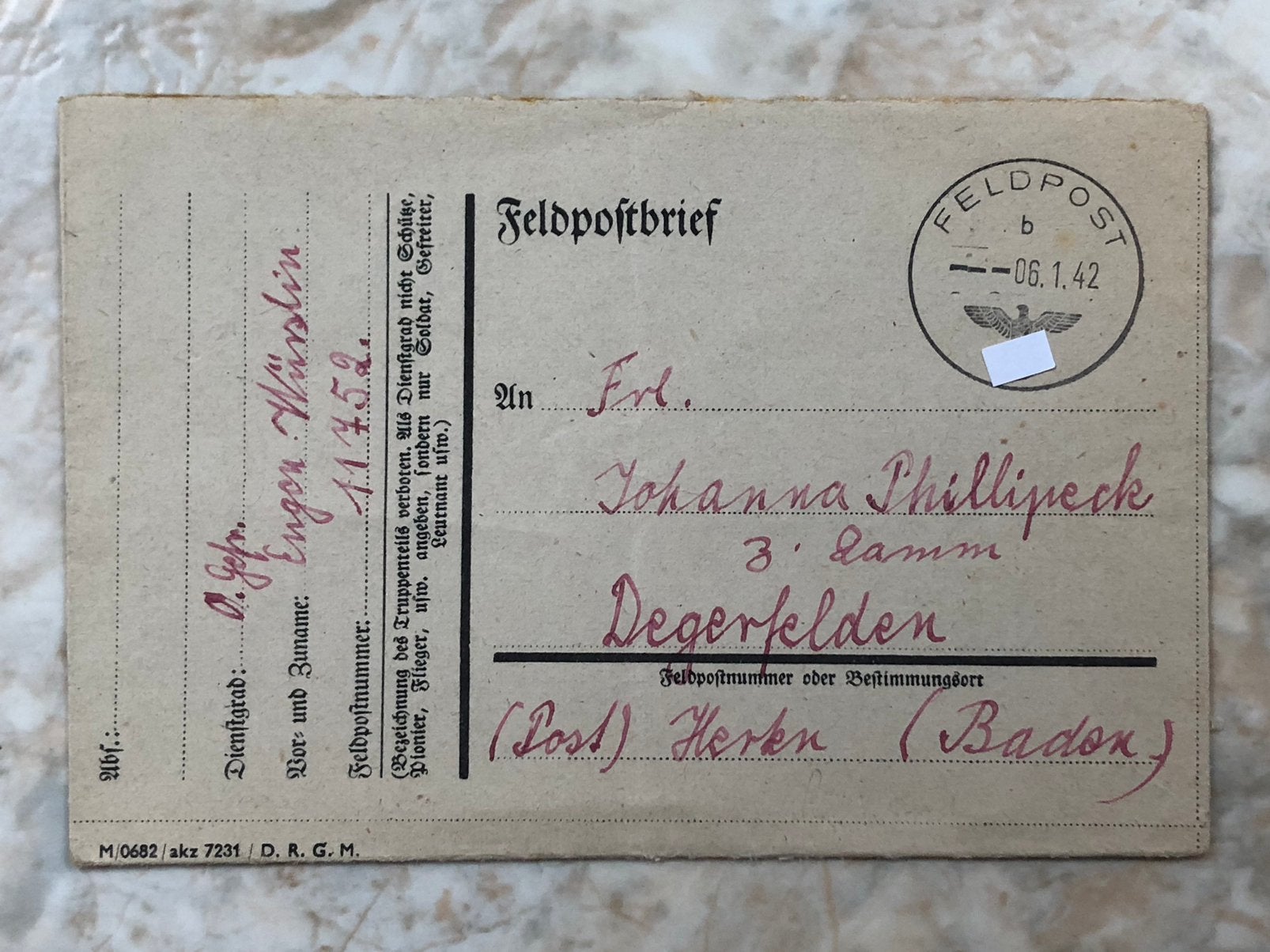 Duitse veldpost, vanuit Rusland, gestempeld 6.1.42., Verzenden, Brief