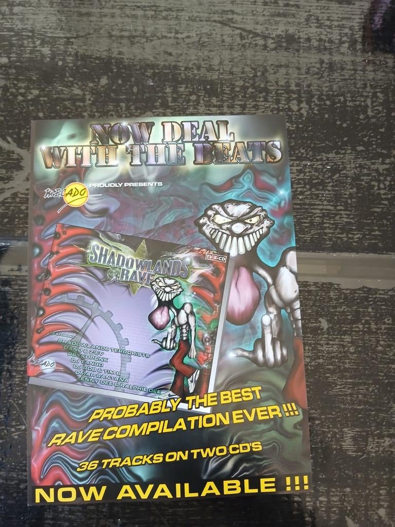 Flyer cd promotie shadowlands rave, Gebruikt, A4 of kleiner, Vierkant, Ophalen of Verzenden