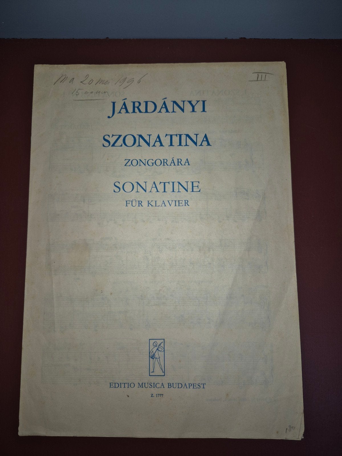 Járdányi Sonatina voor Piano - Vintage Bladmuziek, Muziek en Instrumenten, Bladmuziek, Ophalen of Verzenden