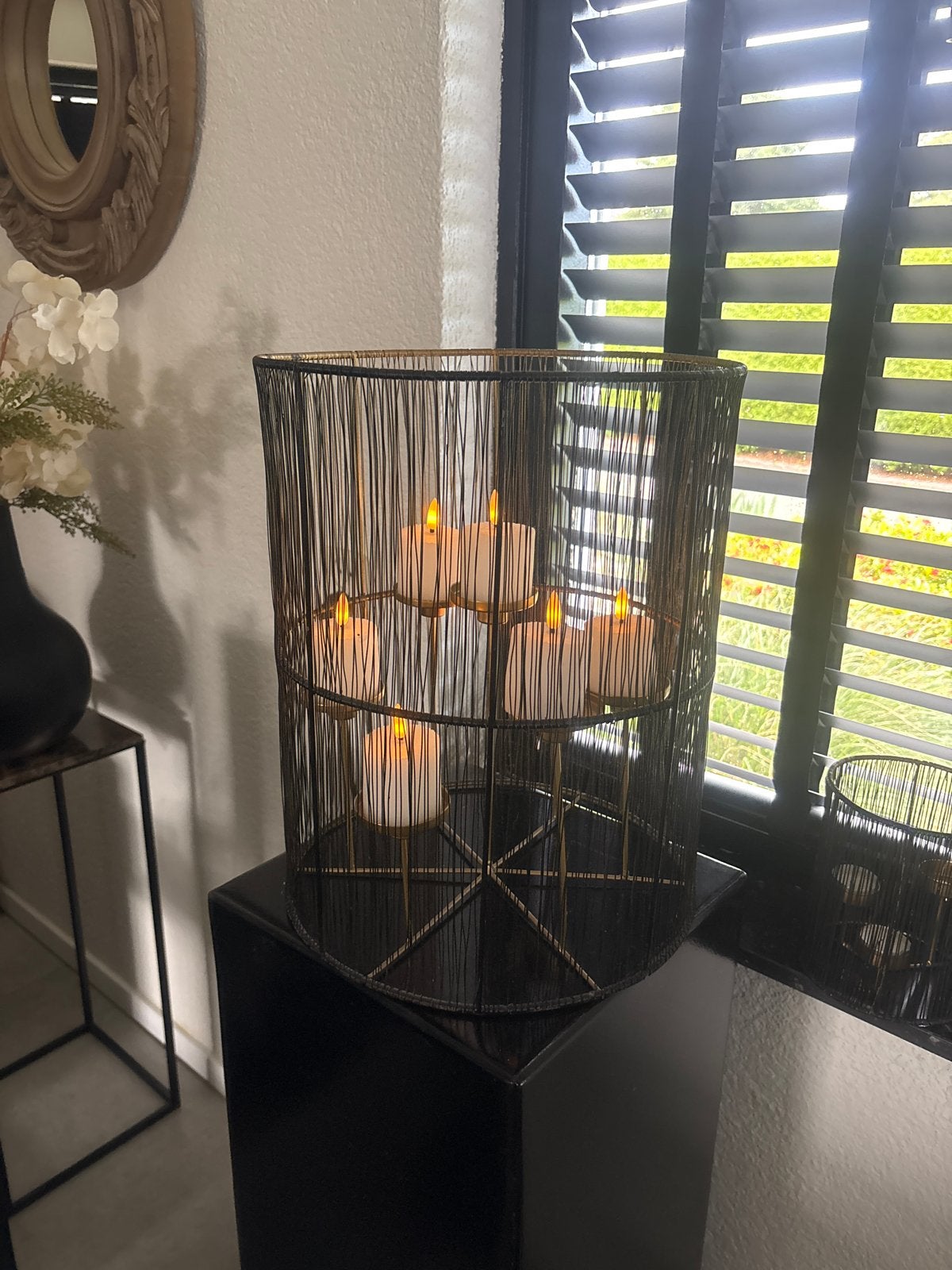Grote metalen lantaarn/windlicht exclusief ledkaars- 38x30cm, 38 cm, Lantaarn, Ophalen of Verzenden, Zo goed als nieuw
