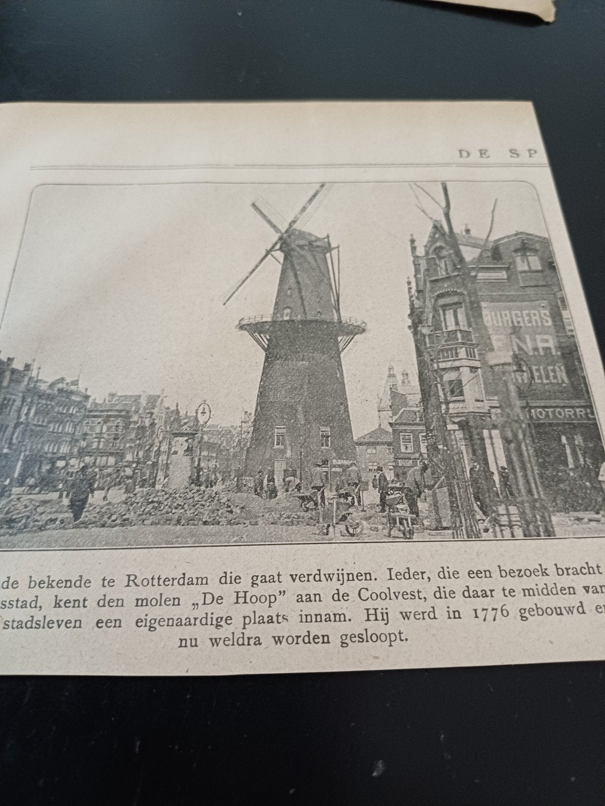 knipsel molen De Hoop Rotterdam 1920, Ophalen of Verzenden, Voor 1920, Knipsel(s)