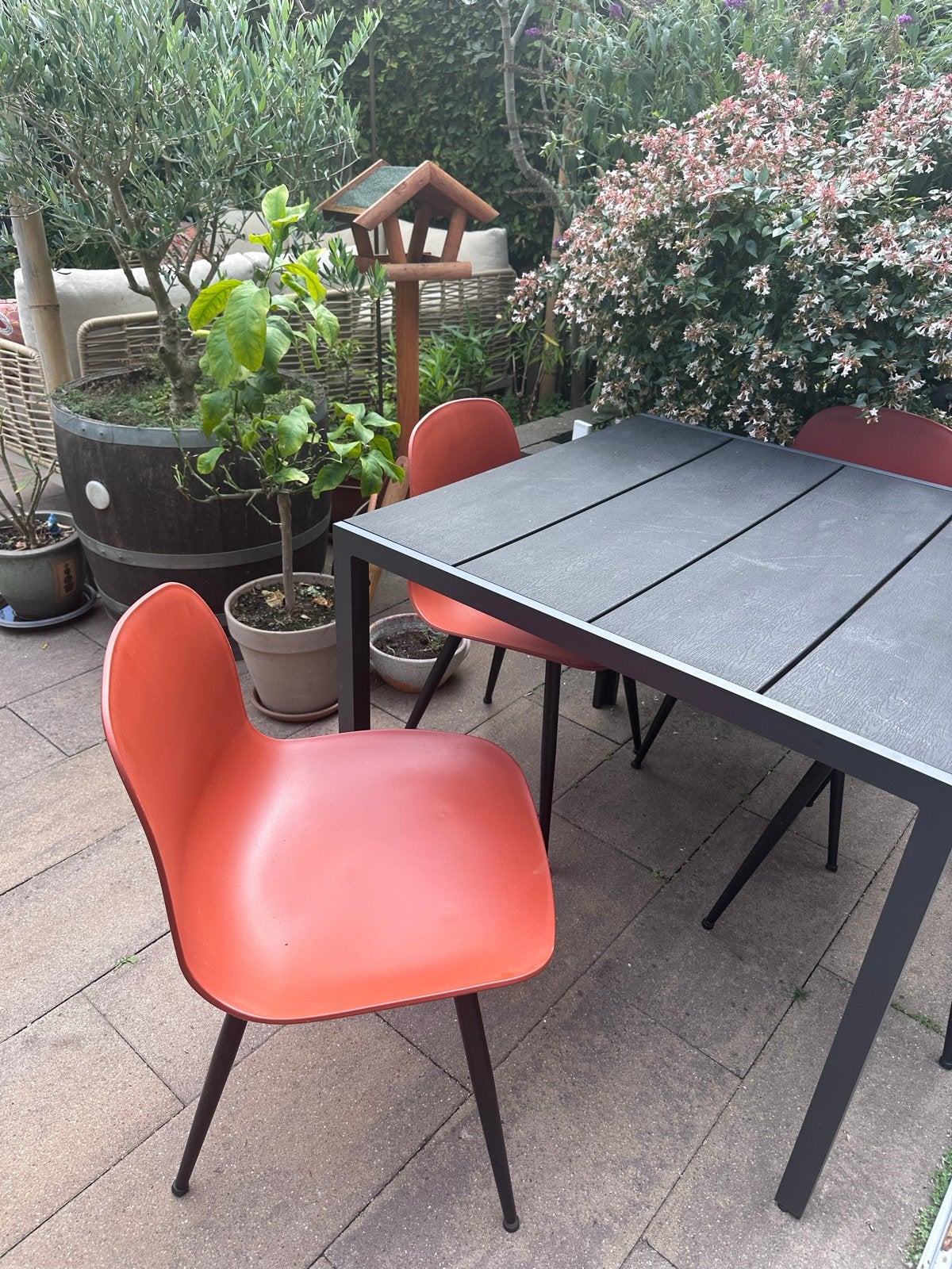 Moderne tuinset met 4 stoelen, Ophalen, 4 zitplaatsen, Kunststof, Gebruikt