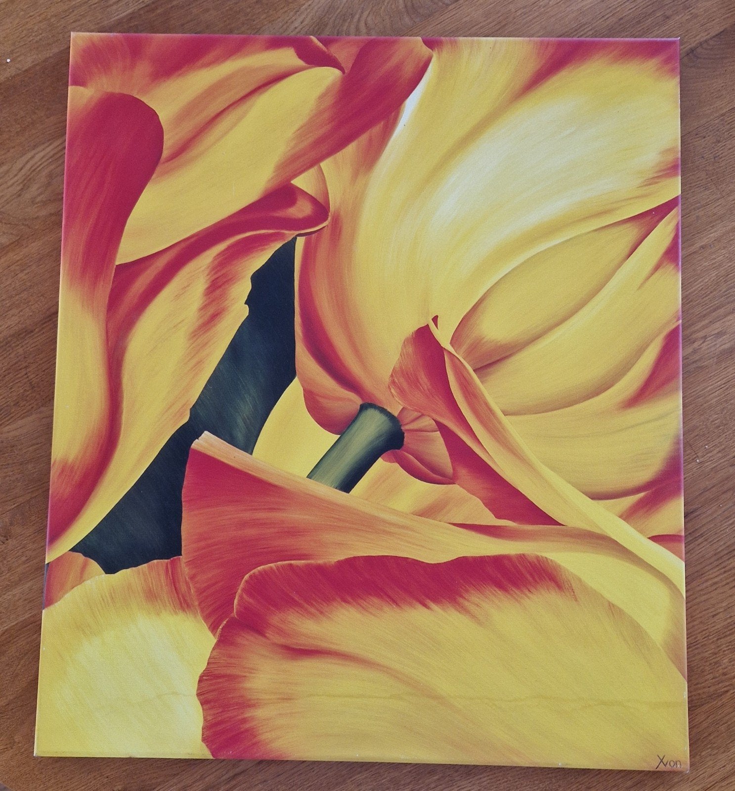 Levendig bloemenschilderij - Tulpen (2/100), Bloemen, Acrylverf, Doek, Realistisch