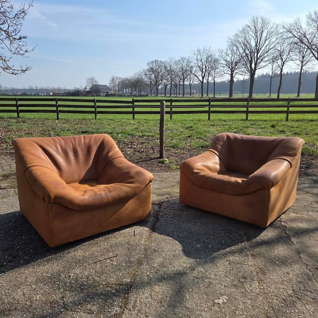 De Sede DS-46 vintage jaren 70 design lederen lounge zetel, Huis en Inrichting, Fauteuils, Ophalen, Gebruikt, De Sede, 75 tot 100 cm