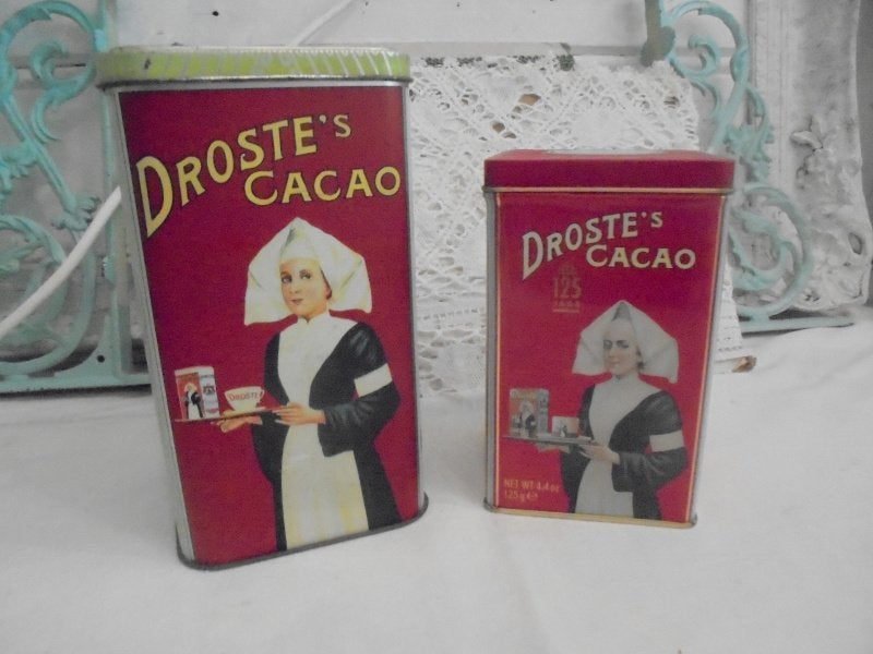 2 Droste blikken cacao, Verzamelen, Blikken, Ophalen of Verzenden, Gebruikt, Overige, Droste