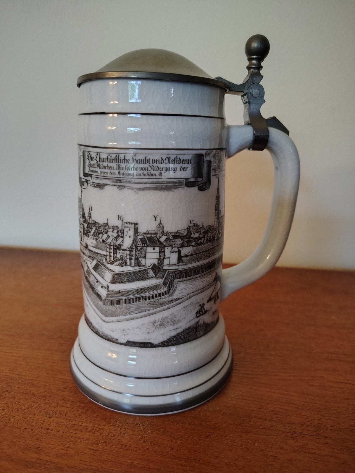 Antieke Duitse bierpul met tinnen deksel, Antiek en Kunst, Ophalen of Verzenden