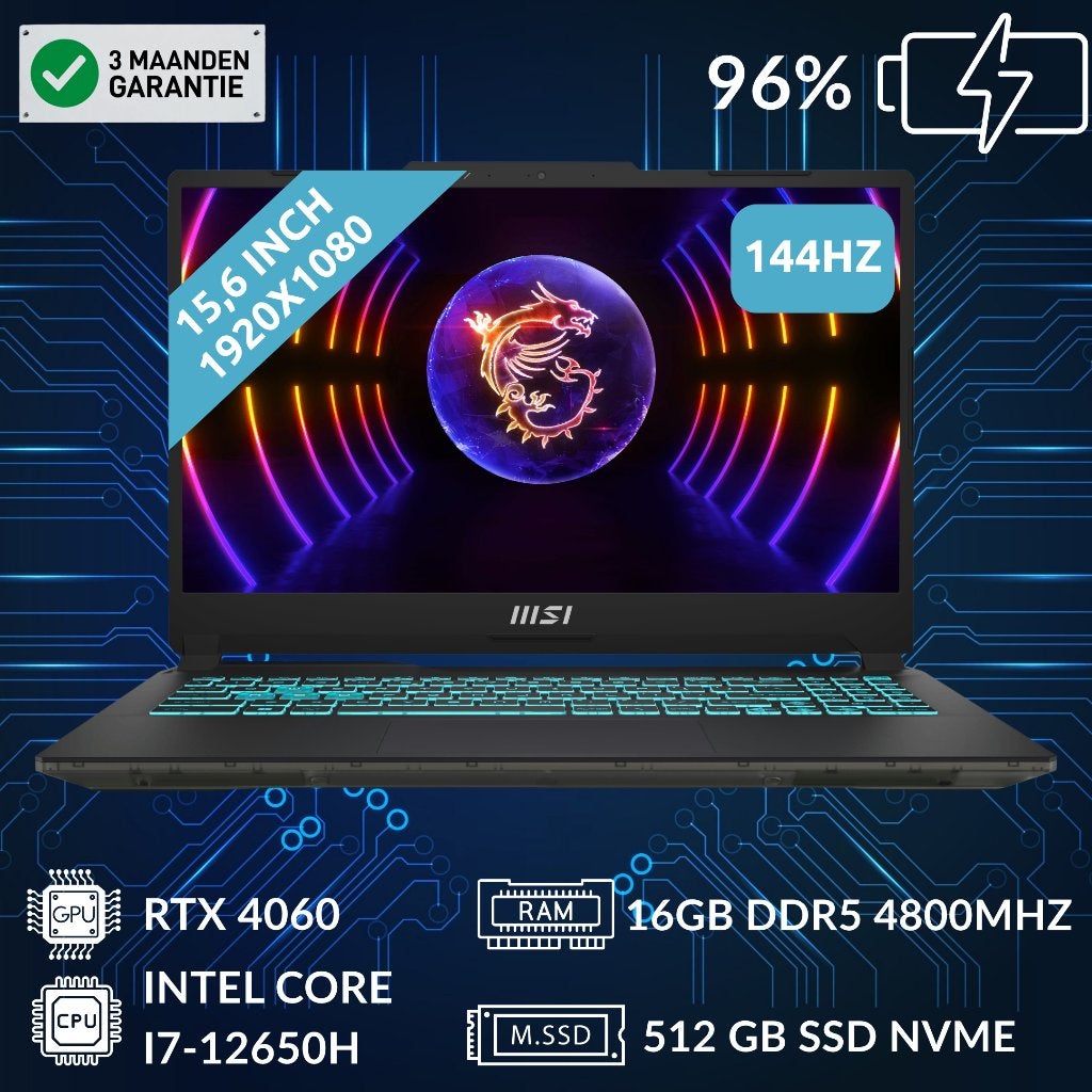 MSI Cyborg 15 (RTX 4060 & i7-12650H), Computers en Software, Windows Laptops, DTGParts.Business@gmail.com, Refurbished, Gaming