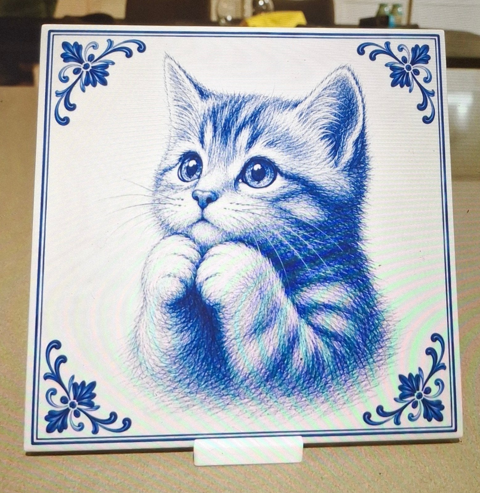 Keramische decoratie tegel 15x15 cm met schattige kat, Ophalen of Verzenden