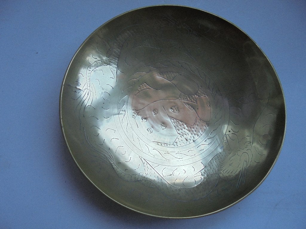 Antieke koperen schaal Chinese draken- of slangenmotief, Antiek en Kunst, Ophalen